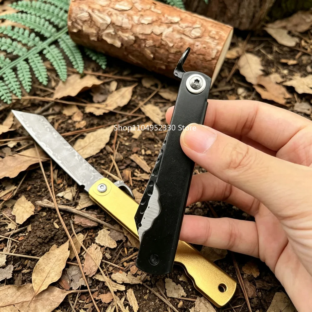 Durable Copper Handle Outdoor Camping Folding Knife EDC Hiking Backpacking Utility Knives Wilderness Rock Climbing Trekking Tool