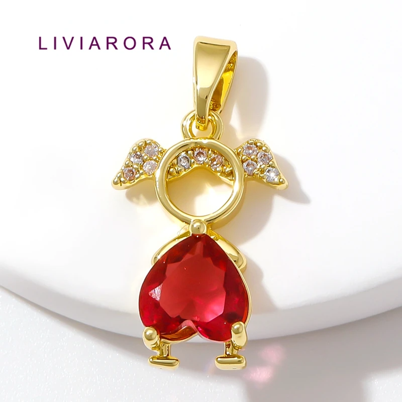 1/2/3Pcs 18K Gold Plated Brass Guardian Angel Pendant For Jewelry Making,CZ Red Heart Pendant Charm For Necklace Making Supplies