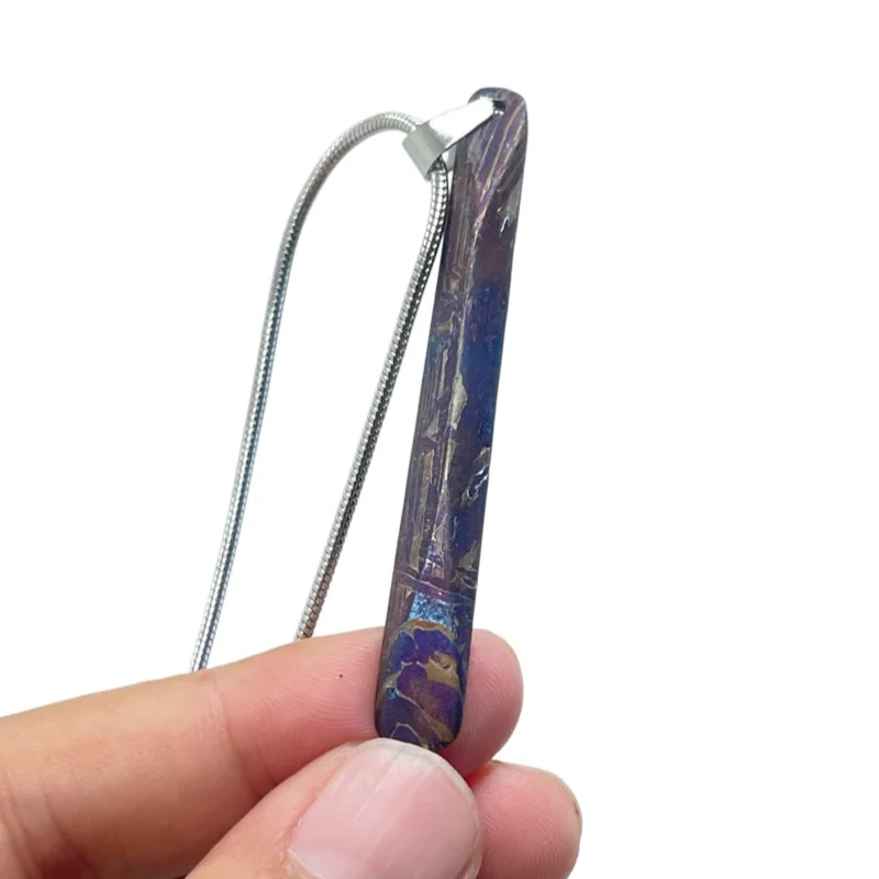 Real Muonionalusta Meteorite Long Bar Pendant High Heat Tinted Iron Meteorite Piece Collectible Space Specimen Necklace LK516