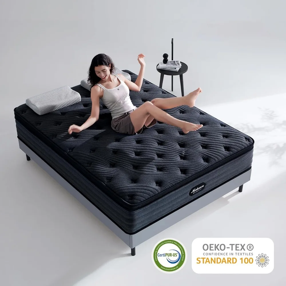 مرتبة إسفنجية ميموري فوم متوسطة الثابتة مقاس 12 بوصة، مقاس كوين، هجينة تبريد في صندوق، خالية من الألياف الزجاجية، غطاء محبوك ناعم #2