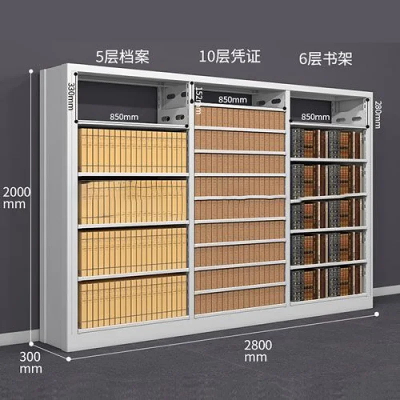 Library bookshelf steel household living room floor bookstore school reading room single and double-sided bookshelf thicke