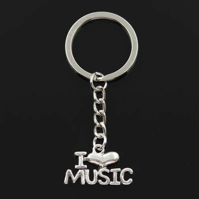 Fashion 30mm Key Ring Metal Key Chain Keychain Jewelry Antique Silver Color Plated I Love Music 16x28mm Pendant