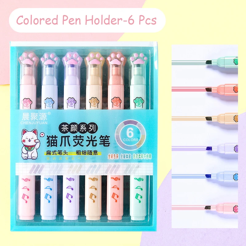 6PCS Highlighter Set Cat Paw Highlighter Pen Markers Art Supplies Kawaii Stationery School Supplies for Students