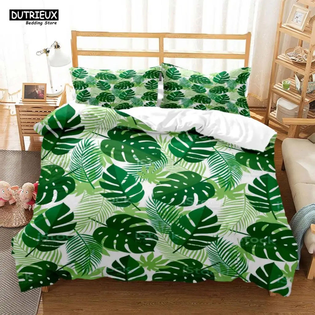 

Green Leaf Fresh Printed Quilt Cover Pillow Cover Bedding Set Luxury Queen Bedding Set Customized King Size Bedding Set