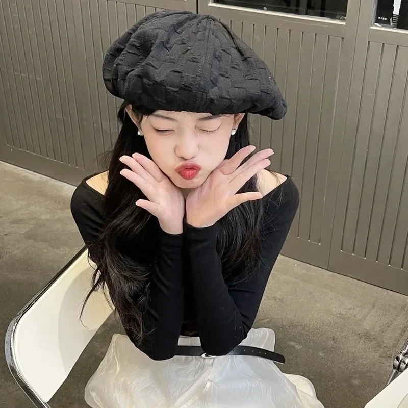 Korean Retro Plaid Beret Caps for Women Summer Fashion All-match Cloud Painter Hat Boinas Para Mujer