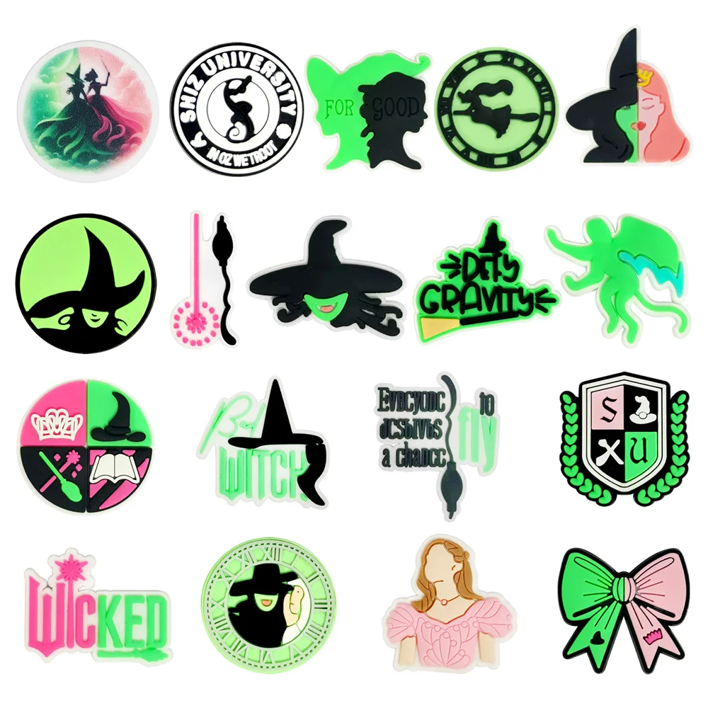 18-100PCS Magic Bad Witch Shoe Charms Pins Clog Sandal Shoe Accessories Decoration Buckle Bubble Slides Wristbands Friends Gifts