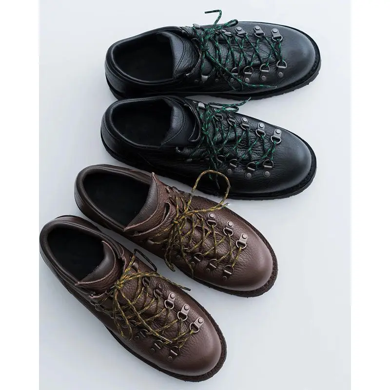 트렌디한 아웃도어 등산화 남성 캐주얼 작업용 가죽 신발 두꺼운 밑창 키높이 통근용 라운드 토 고무 밑창