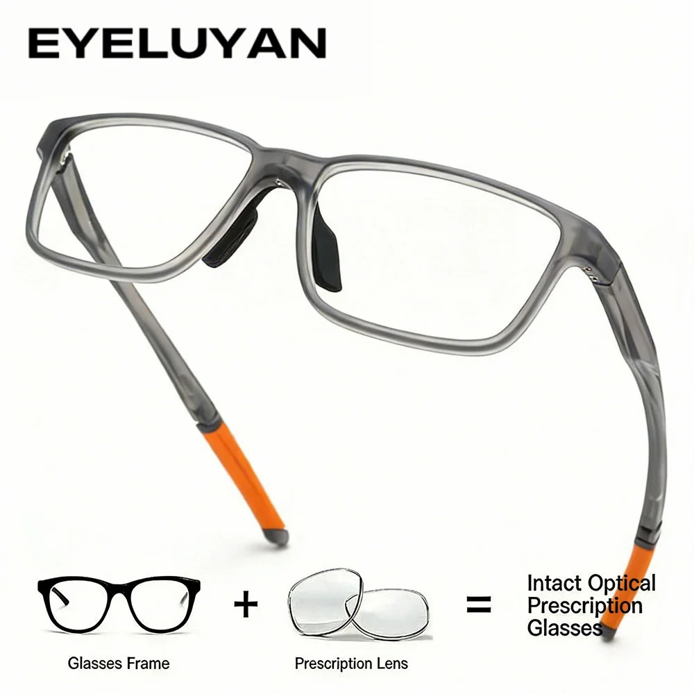 

EYELUYAN Sports Glasses Men's Ultralight TR90 Square Full-Rim Prescription Glasses Myopia Eyeglasses Clear Optical Spectacles