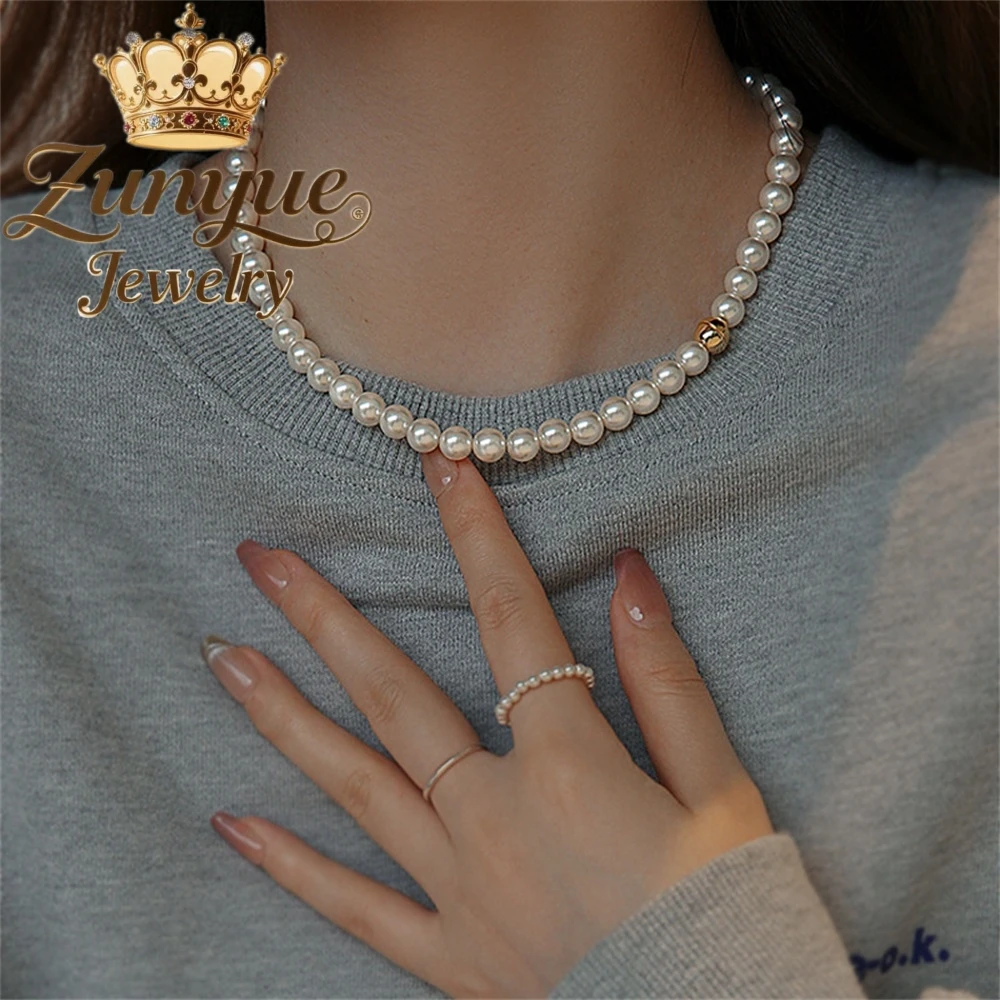 المشبك المغناطيسي اللؤلؤ قلادة التبعي سلسلة الترقوة، الراقية، ضوء فاخر وبسيط مطرز قلادة الأزياء والمجوهرات #4