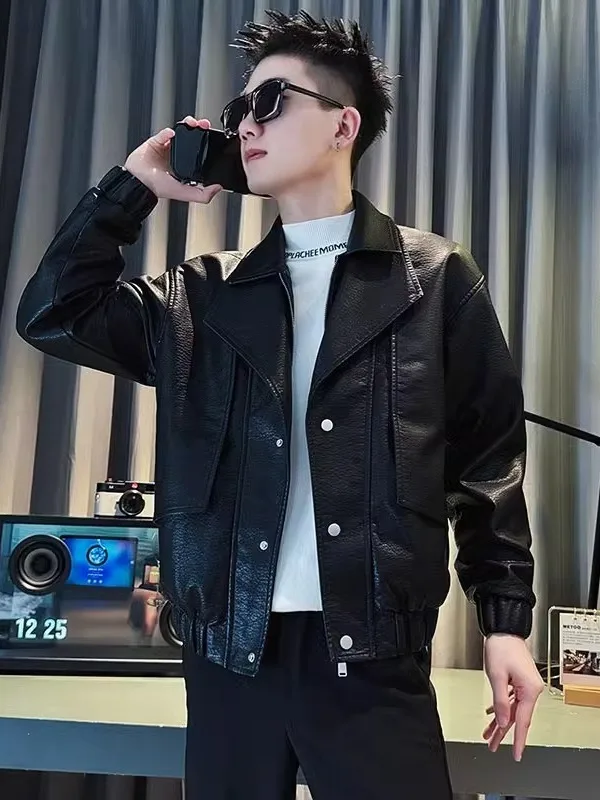 

Fashionable Casual Leather Jacket Men's High-End Feel Autumn Wear Motorcycle Clothes 2026 New Style Leisure PU Leather Jacket