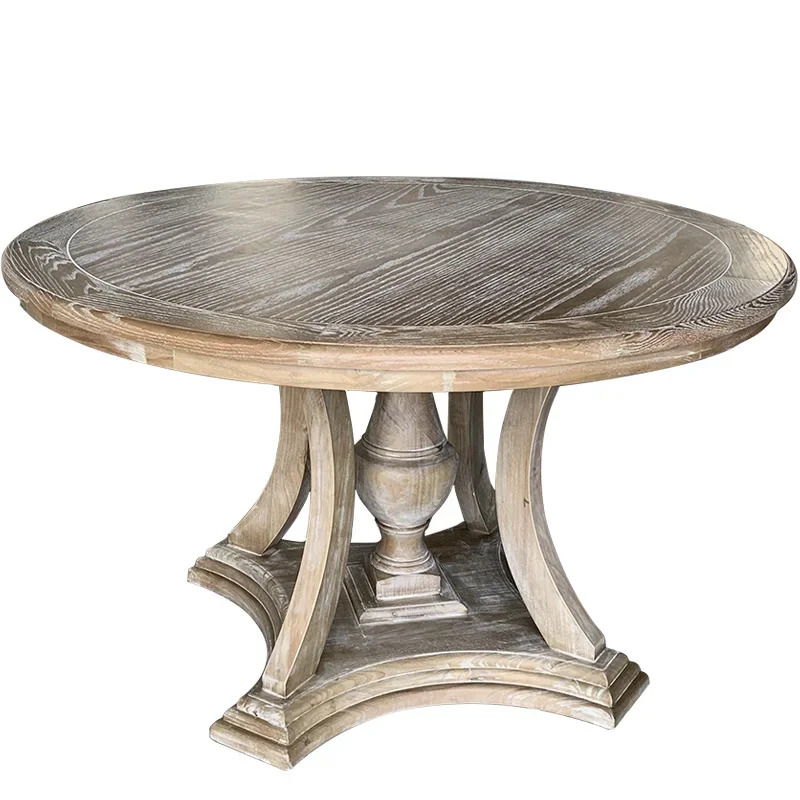 American country solid wood round French light luxury retro old Roman column dining  dining  box banquet table