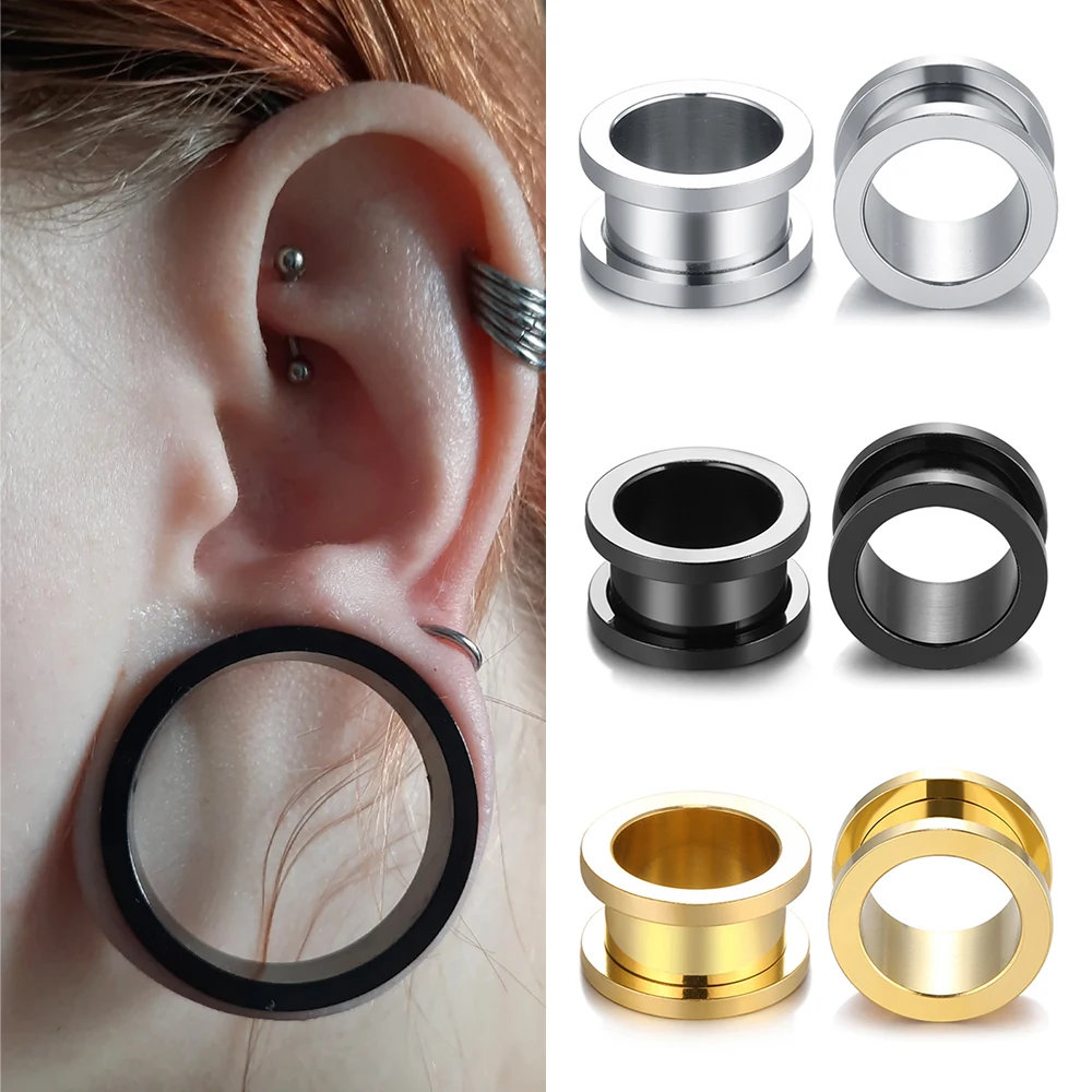 Doearko 2pcs Ear Gauges 316L Stainless Steel Ear Tunnels Plugs Piercing Jewelry Screw Stretchers Expanders Body Unisex Earrings