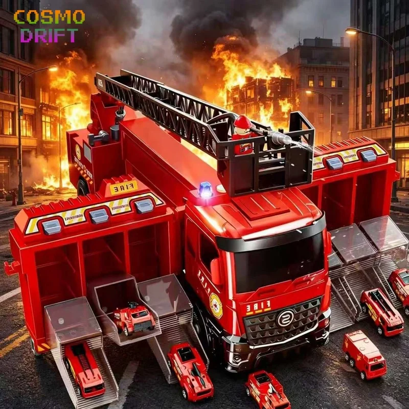 

Joyplay Fire Truck Toy Deformable Foldable Storage Ejection Multiple Function With Small Fire Vehicles Indoor Outdoor Play
