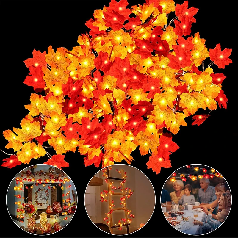 100 Stücke Zufällige Farbe Herbst Künstliche Ahornblatt 2 Mt 20LED Lichterkette Girlande Thanksgiving für Familie Ernte Halloween Dekor