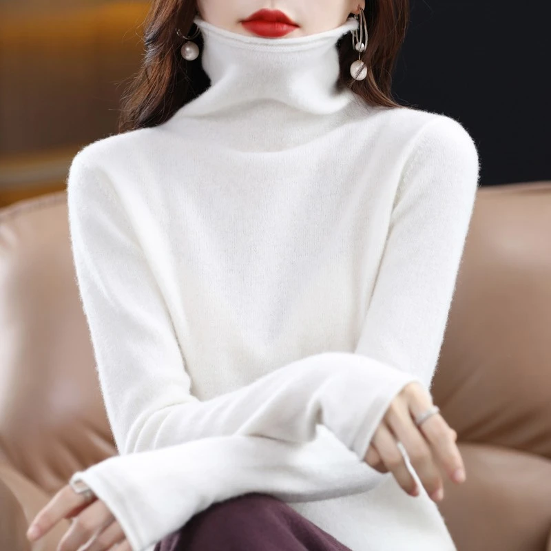

100% Merino Wool Cashmere Turtleneck Sweater For Women New Fall/Winter Solid Color Pullover Warm Sweater Jacket For Women