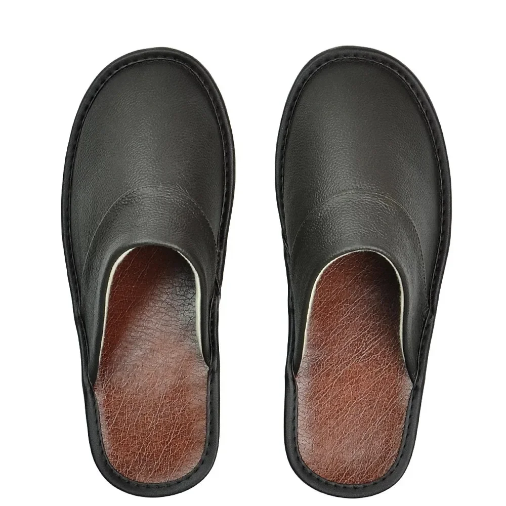 Zapatillas de cuero de vaca para hombre, tallas grandes, casa interior masculina para hombre, zapatillas de cuero genuino, zapatos planos suaves de lujo para mujer