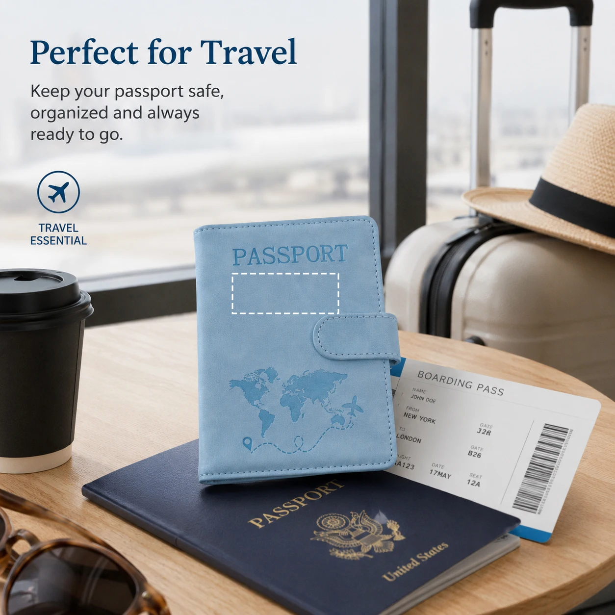 Personalized leather passport holder, vintage portable document organizer, laser-engraved name and phone number, Travel gift view 5