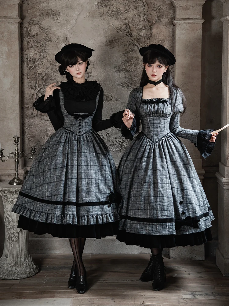 2026 new Original Lolita Plaid Fishbone Chest Support Op Twin Dress Autumn/winter Lolita Retro Student Dress hotsale