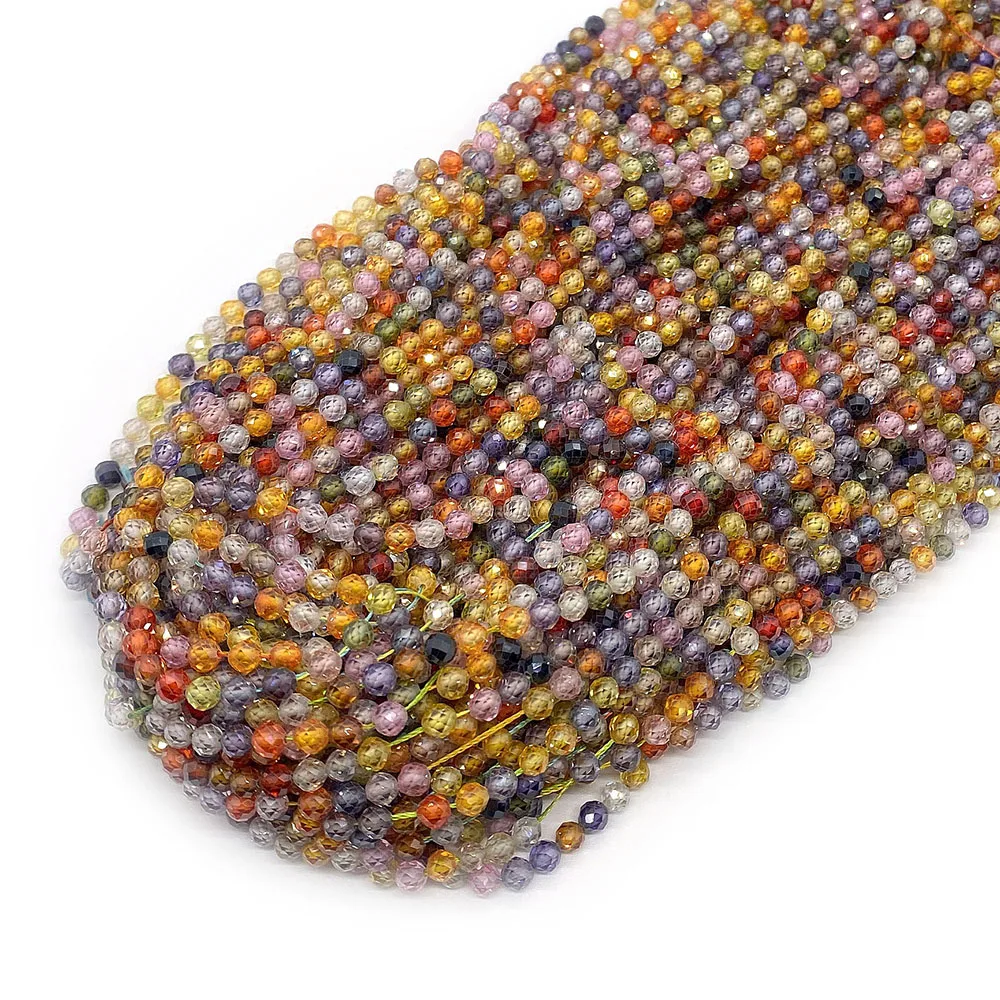 Natural Stone Zircon Loose Beads 2mm3mm4mm Facet Round Beads for Jewelry Making DIY Necklace Bracelets Beaded Accessories 15\'\'