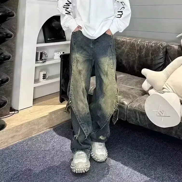 

Винтажные рабочие джинсы Waed, удлиненные, осенне-зимние, модные мужские брюки премиум-класса в американском деконструктивистском стиле