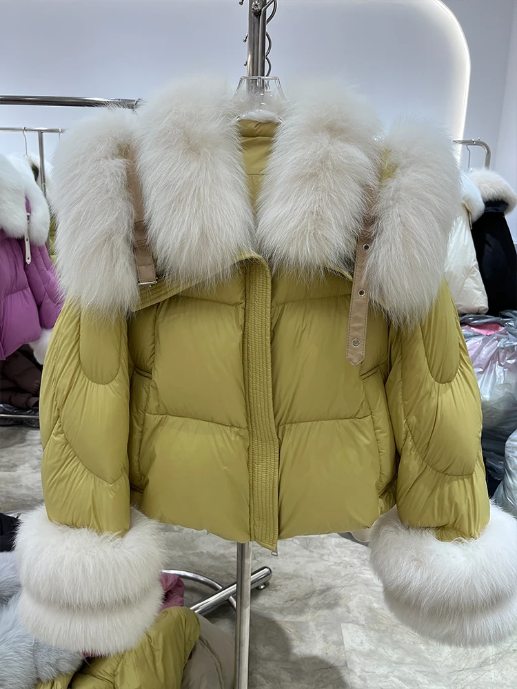 2023 Winter Women Goose Down Jacket Puffer Jackets Natural Fox Fur Collar Coats Style Luxury Female Coats