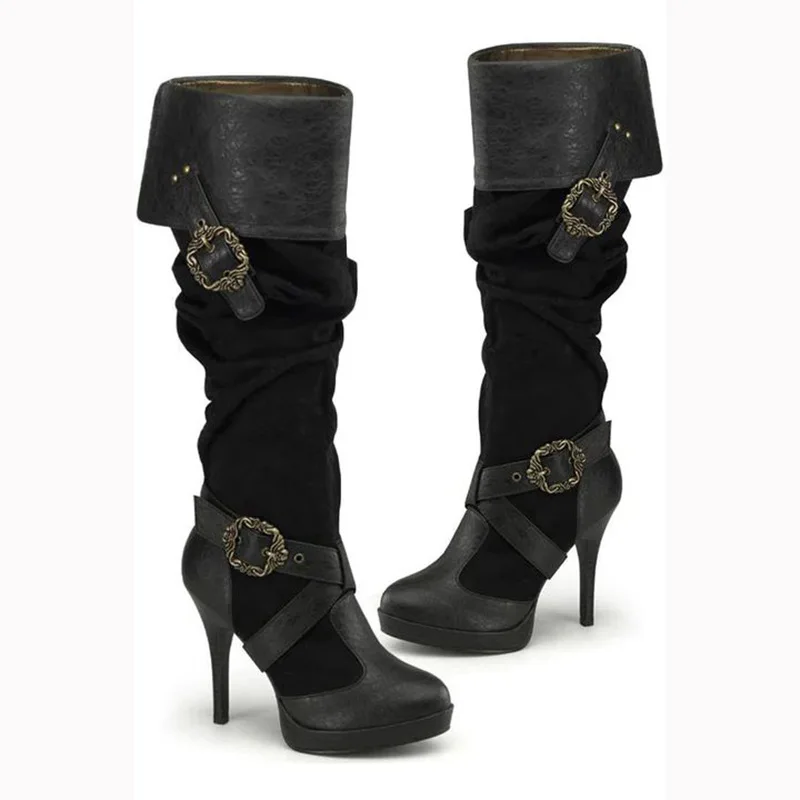 

Retro Womens Shoes Luxury Aristocrats High Heeled Boots for Woman Fashion Pointed Tip Knee High Boots Designer Shoes Botas Mujer