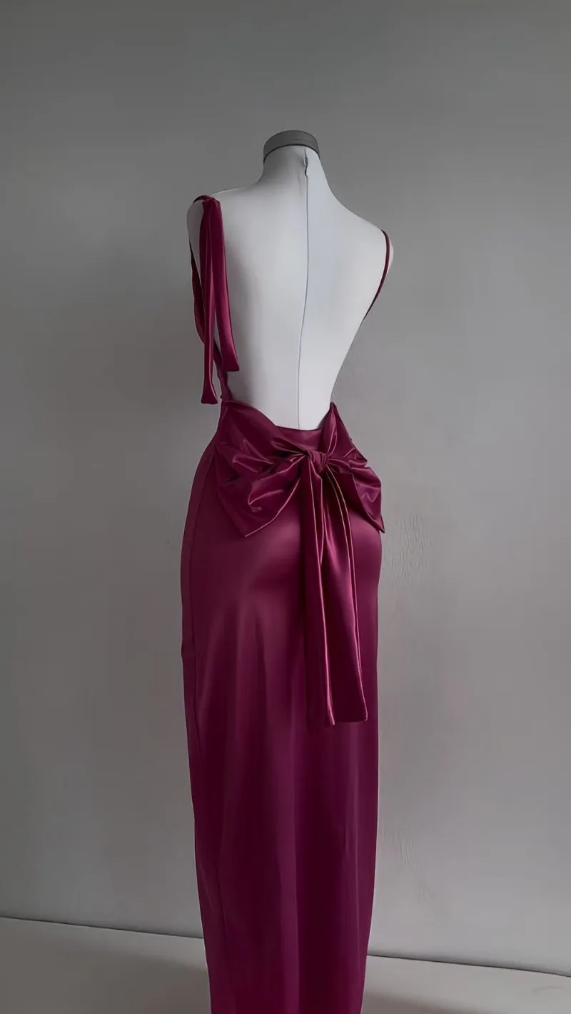 

Women Summer V Neck Backless Sling Dress Elegant Sleeveless Lace Up Maxi Robes Ladies Bow Tie Party Holiday Dresses Y2k Платье