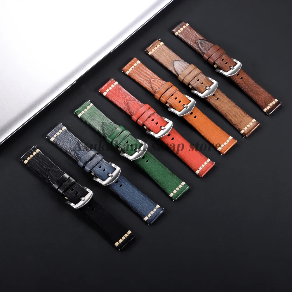 Кожаный ремешок ручной работы 18 мм, 20 мм, 22 мм, 24 мм, быстросъемный ремешок для часов Seiko, ремешок для часов Omega, браслет для умных часов, мужской и женский ремень