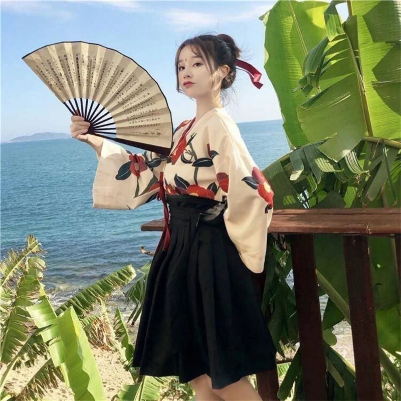 

Improved Hanfu Women Modern Chinese Traditional Costume Daily Clothes Two Piece Set Flower Print Top Skirt Chinese Ancient Party