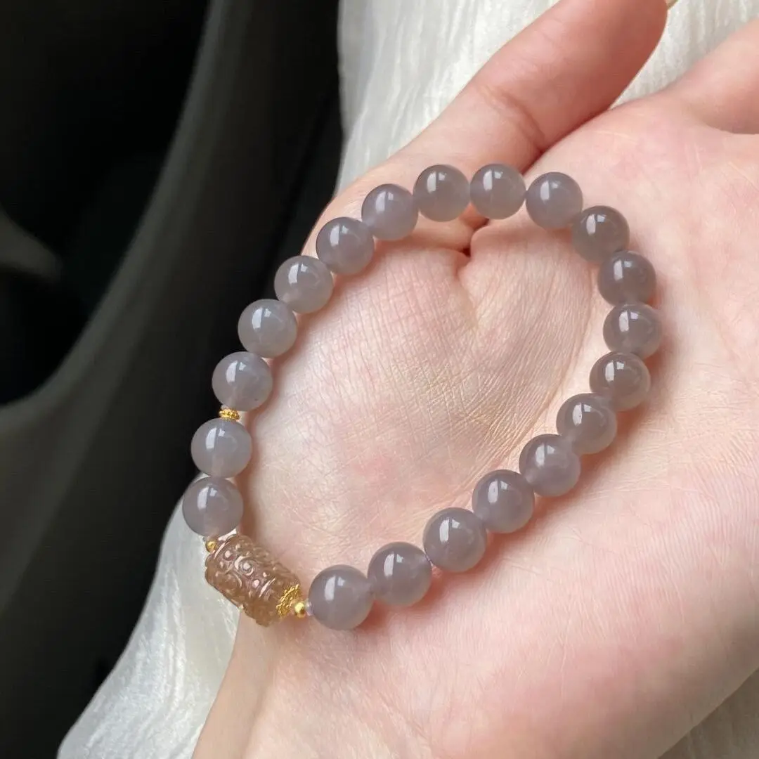 New Chinese Style White Smoke Purple Agate Double Circle Bracelet Lucky Transfer High Tuma Single Circle Wen Play First Jewelry