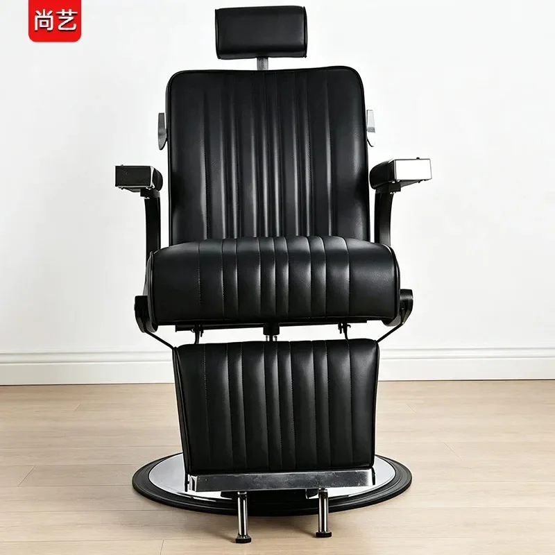 American Retro Men Haircut Chair Barbershop Hydraulic Lift Reclining Shaving Barber Chair Oil Head Museum Heavy Duty
