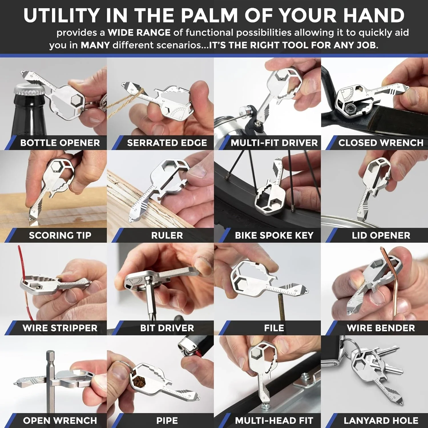 أداة متعددة | أداة الجيب الأصلية على شكل مفتاح | أداة المفاتيح المصنوعة من الفولاذ المقاوم للصدأ | 16+ أدوات | أداة متعددة المهام آمنة من TSA #2