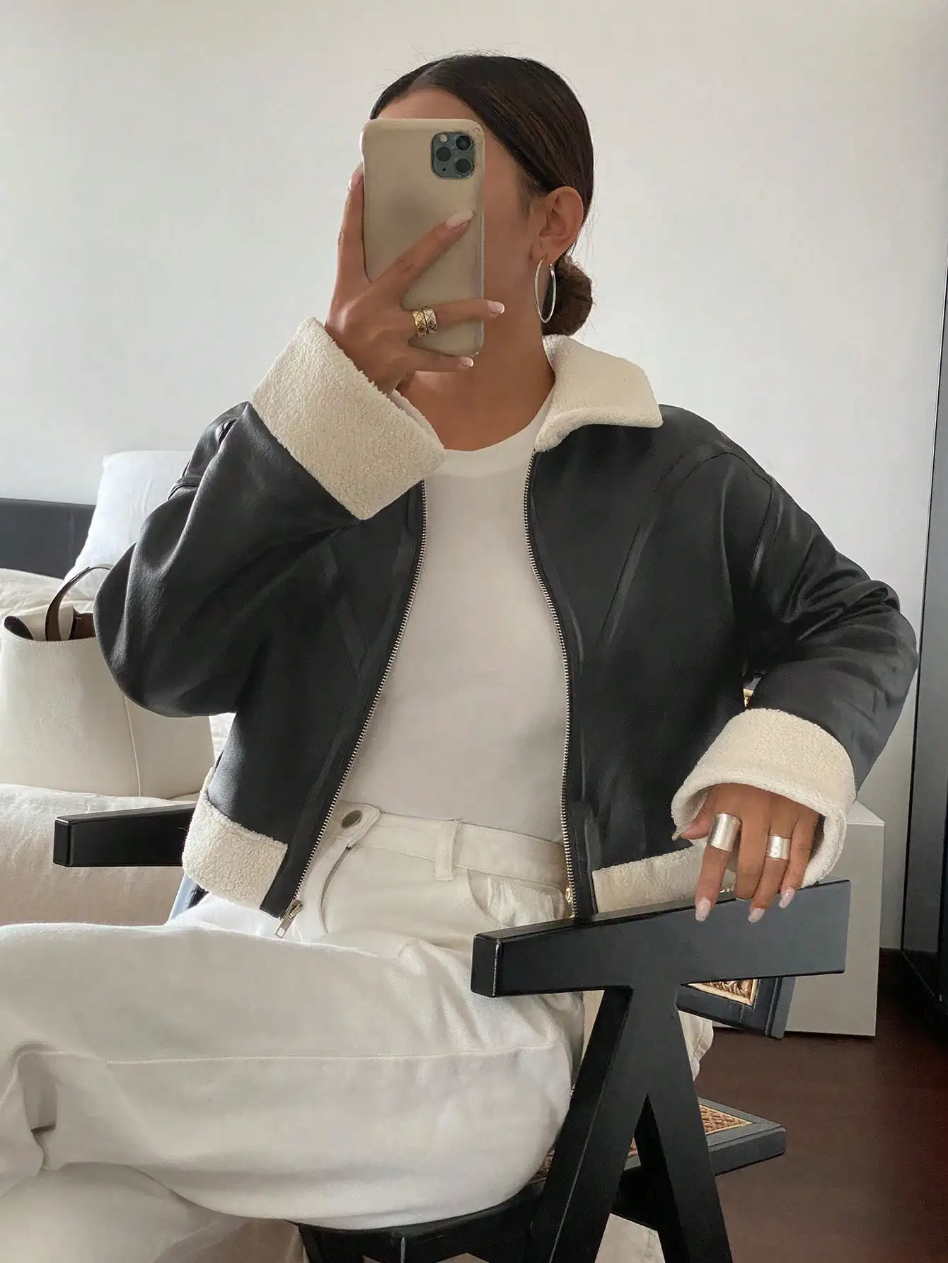 

Women's Zipper Closure Faux Fur Collar PU Leather Jacket, Long Sleeve, Autumn/Winter,Fall,Brown Jacket Casual