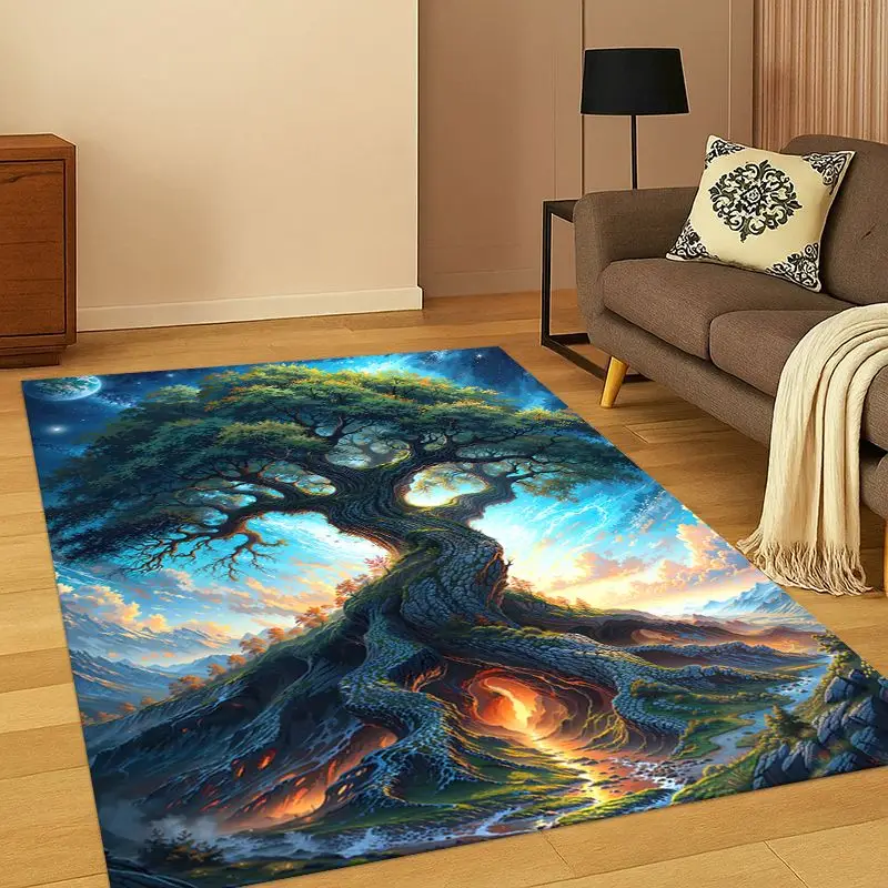 Tree of Life Nordic Mythology Yggdrasil Nature Cartoon Carpet Rug for Bedroom Living Room Sofa Doormat Home Decor,Non-slip