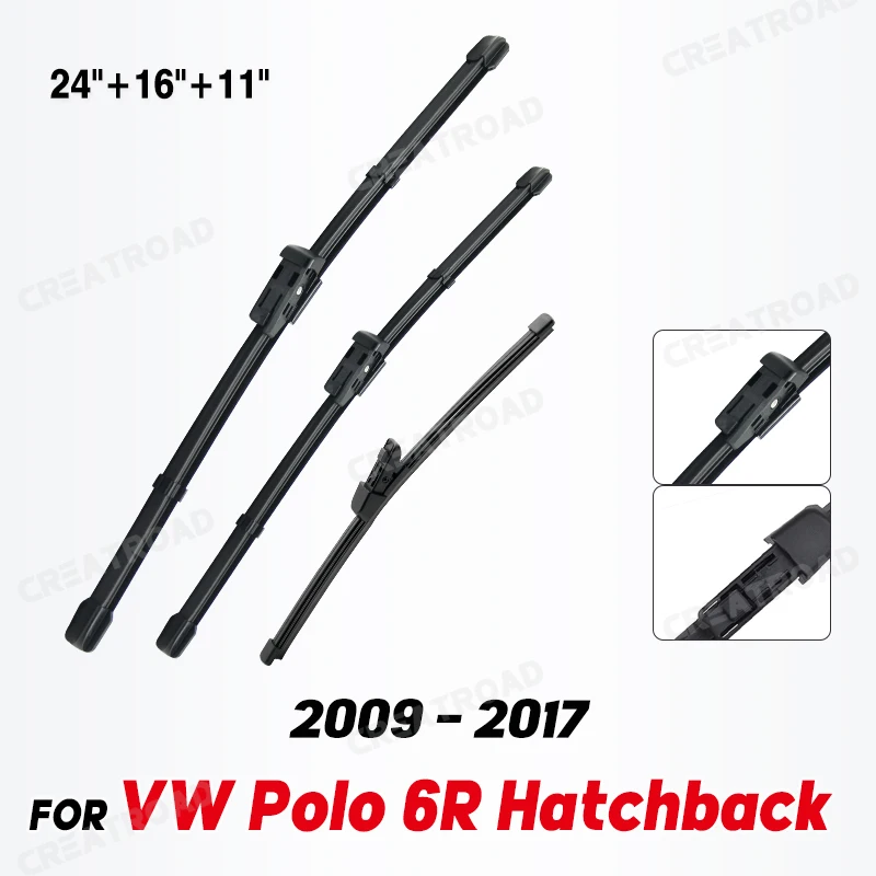 Ruitenwisser Lhd Voor-En Achterruitenwisserbladen Voor Vw Polo 6r Hatchback 2009 - 2017 Voorruit 24 