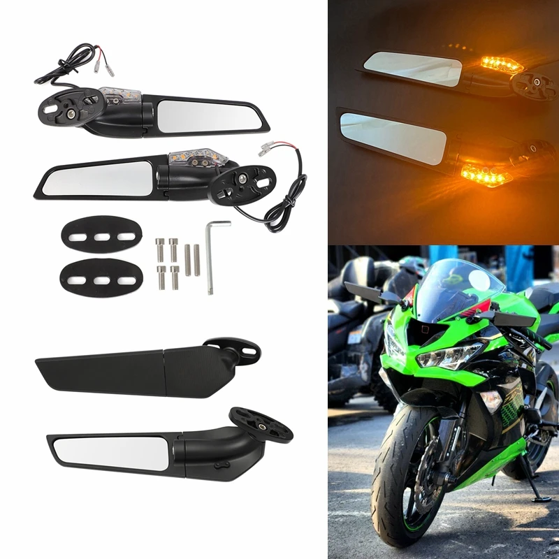 For Yamaha R15V3 R25 R3 R1 R125 YZF Kawasaki ZX6R ZX10R Modified Rearview Mirrors CBR Wind Wing Adjustable Rotating Side Mirror