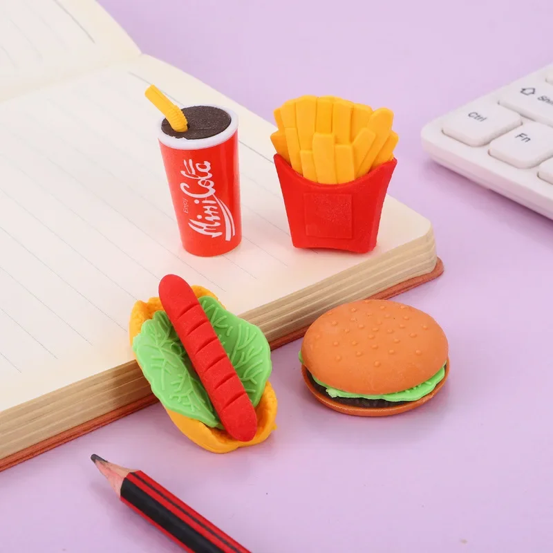 4-24Pcs Mini Cute Burger Eraser Children Toy Birthday Party Favors Baby Shower Pinata Filler Reward school Stationery Gift Pack