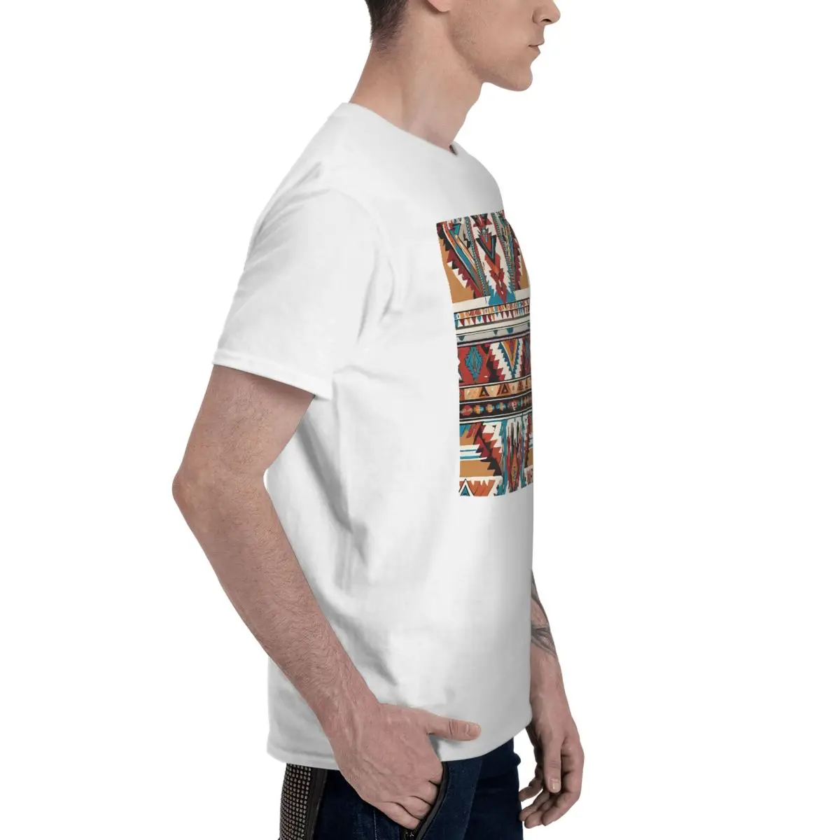 نافاجو المائية نمط تي شيرت للرجال قميص أبيض بحجم ضخم تي شيرت الرجال قصيرة الأكمام طاقم الرقبة ملابس الصيف بلايز S-6XL