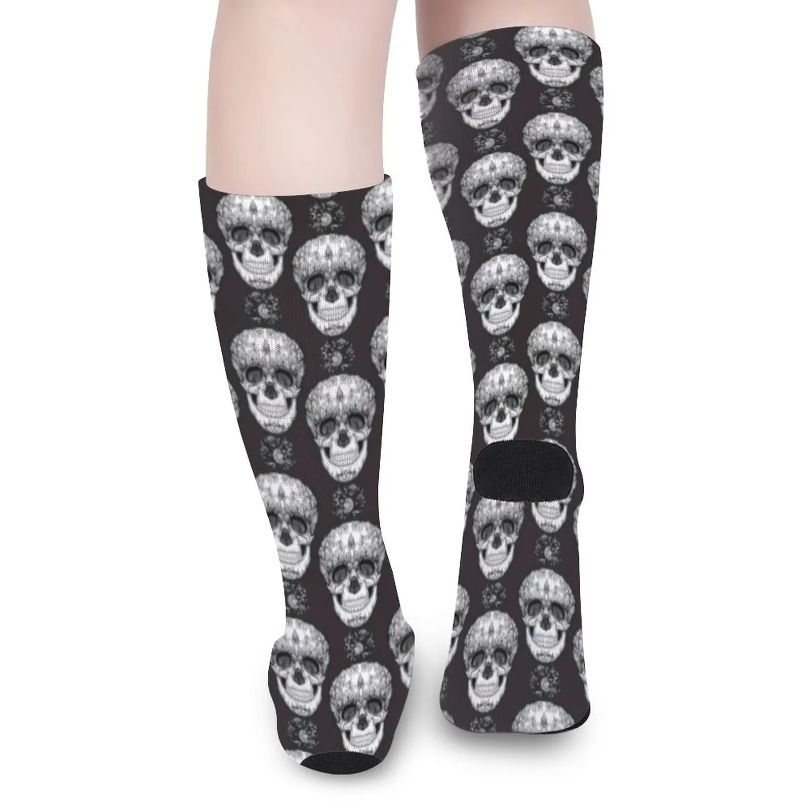 Black White Skull Stockings Sugar Skulls Design Korean Socks Winter Anti Slip Socks Women Men Skateboard Warm Soft Socks