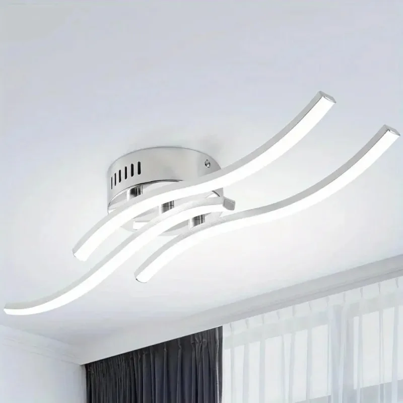 ‌21W 5500K LED 3-Arm Chandelier with Wavy Design, Modern Ceiling Light for Living Room Bedroom Kitchen Hallway