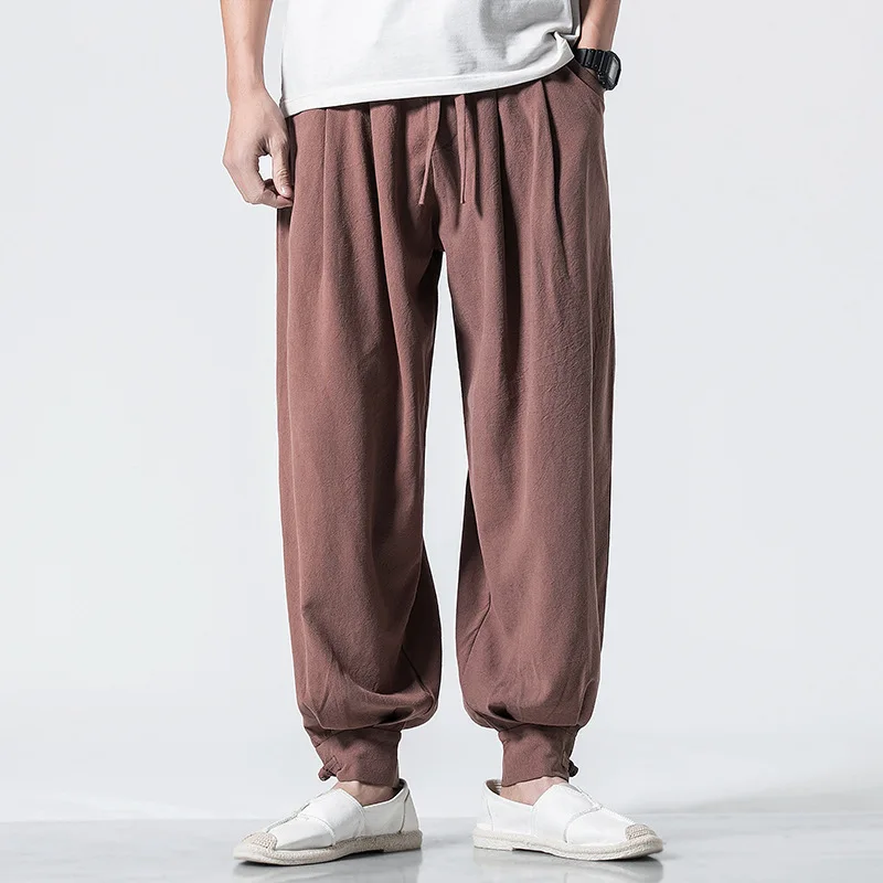 Men's Loose-fit Cotton Linen Monk Pants Spring/summer Long Pants Elastic Waistband Kung Fu Summer Monk Pants - Image 4