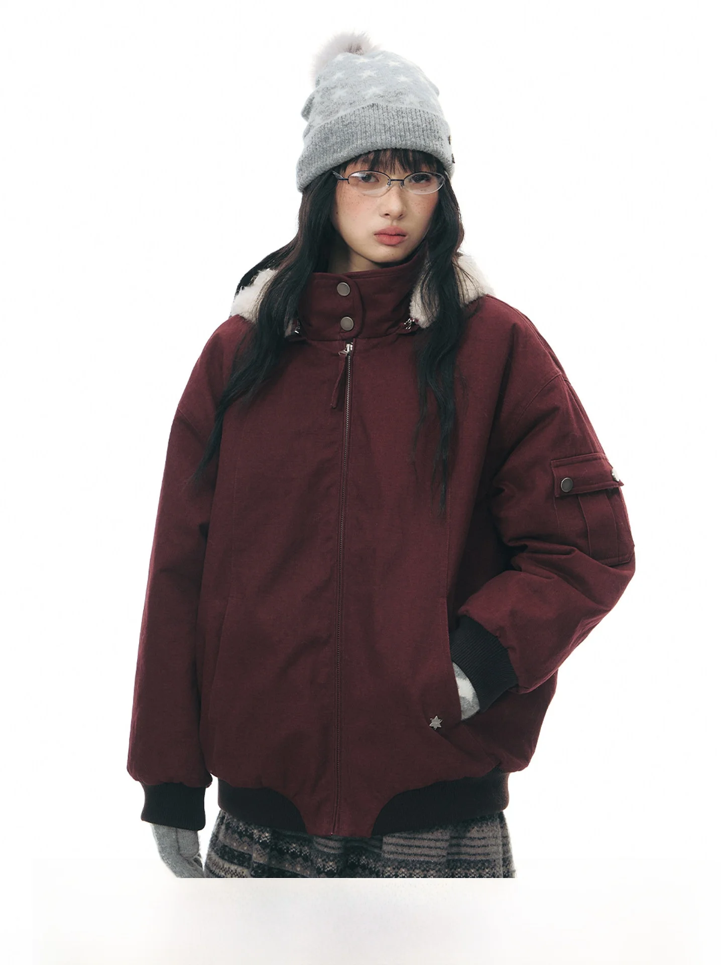 

NAPSNAPS Original Detachable Parka Jaet Women's Winter Vintage Red Casual Warm Cotton Coat with Hat Thiened Long Sve