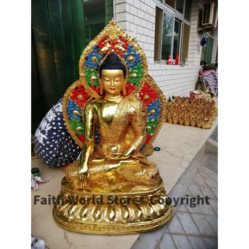 120CM large huge # hall efficacious Protection Talisman Temple Buddhism Coloured drawing Gilding brass Sakyamuni buddha statue