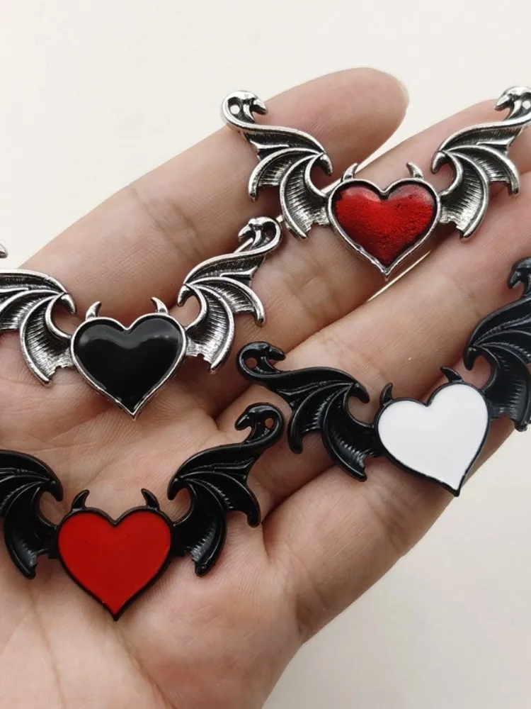 8/10PCS DIY Zinc Alloy Jewelry Accessories Devil Peach Heart Wings Pendant Accessories Suitable for Necklace Earrings image 3