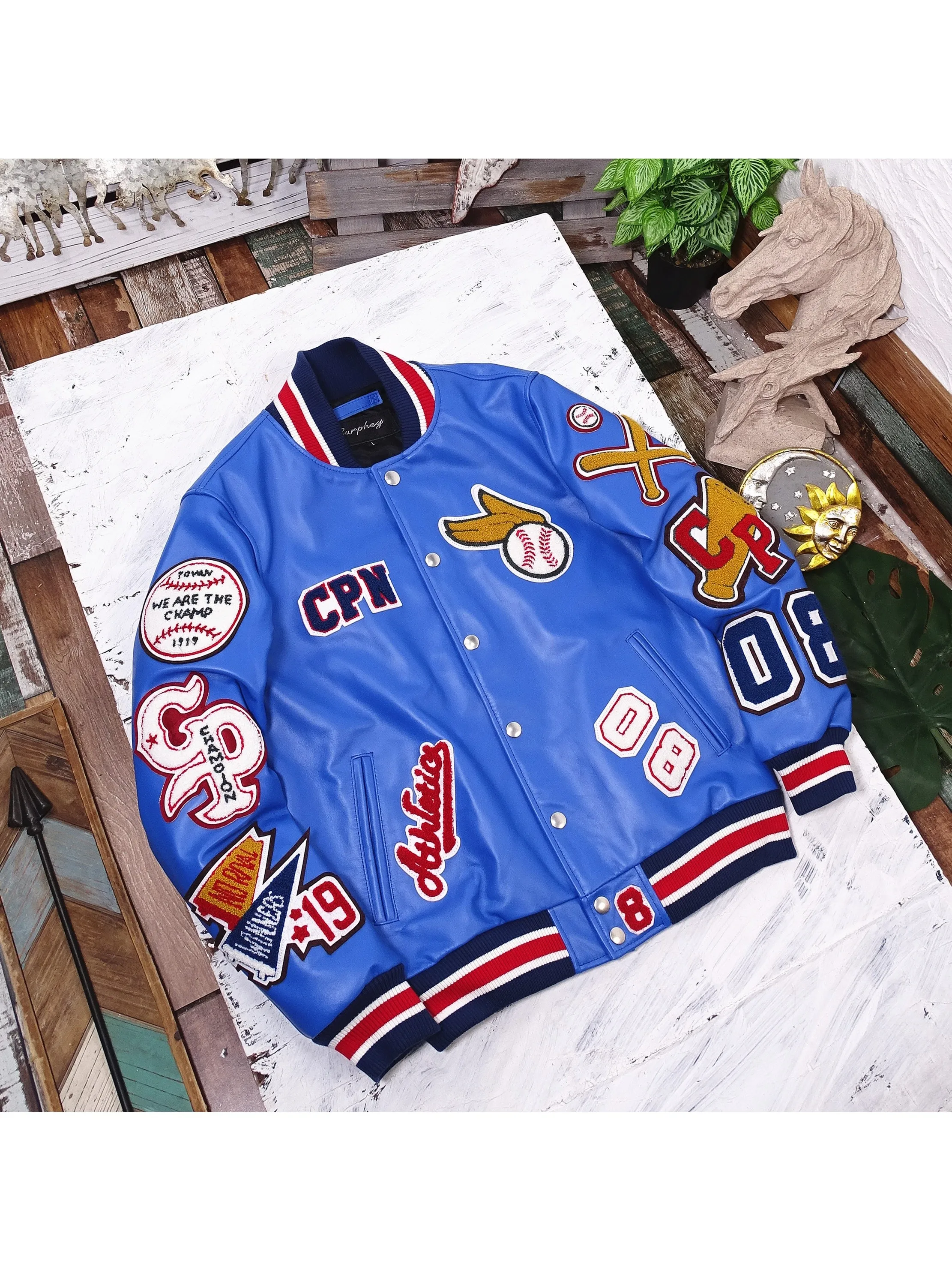 Spring Youth Baseball Jacket Men's Women's Top Layer Cowhide Leather Embroidered Patch Multi-Label Trendy Short Coat