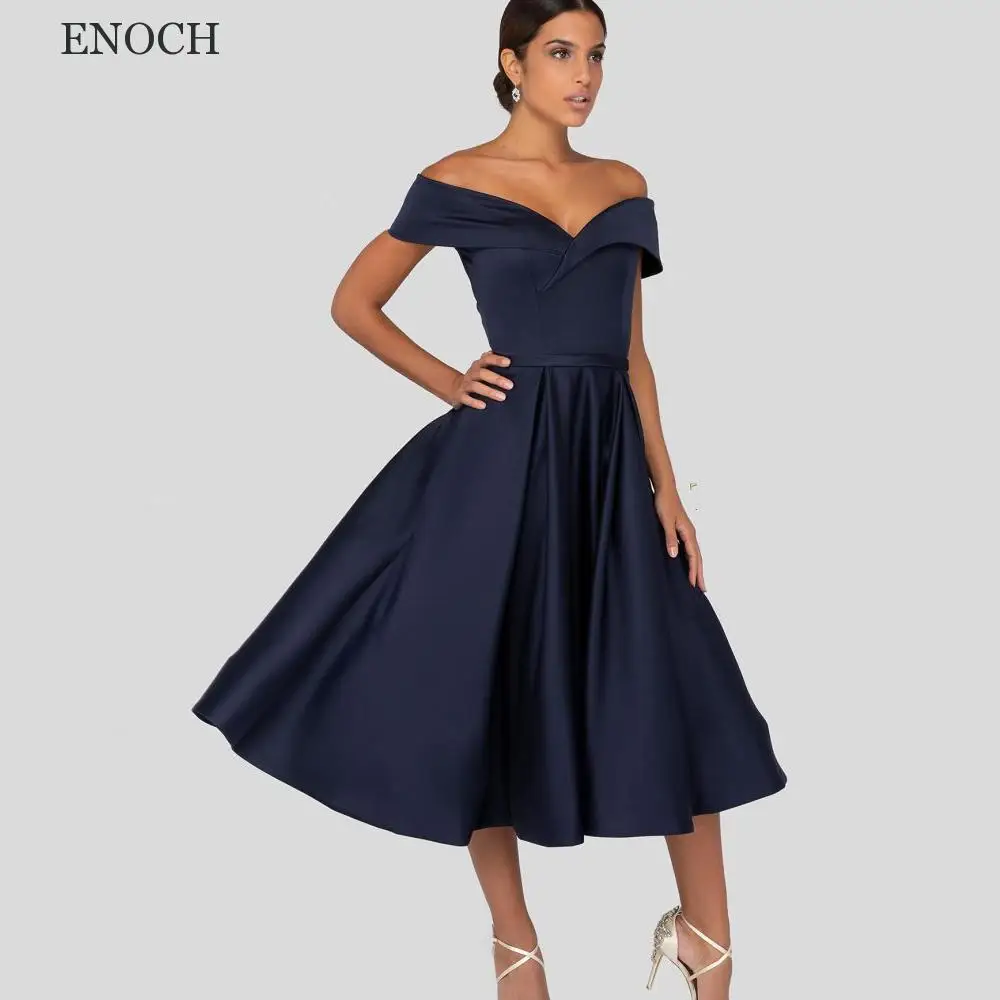 Enoch elegante fora do ombro vestidos de cocktail com decote em v vestidos de festa feitos sob encomenda vestidos de gala para mulher chá-comprimento