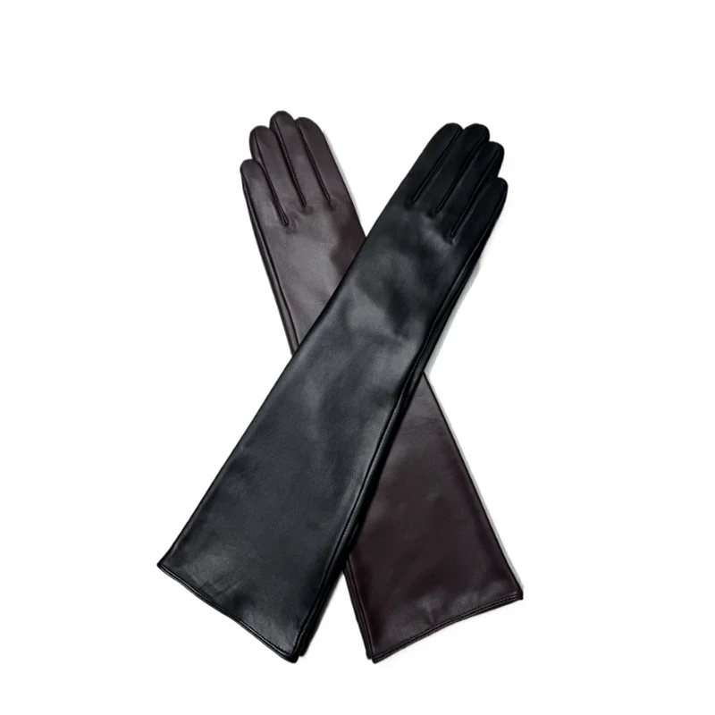 

45CM Genuine Leather Long Gloves Genuine Sheepskin Thin Silk Lining Long Elbow Gloves Women's Winter Fashion