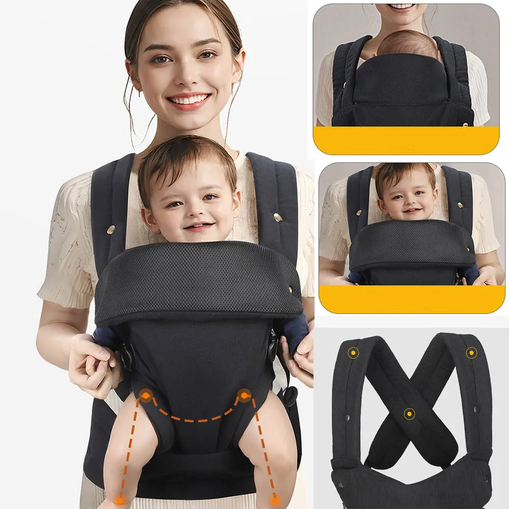Baby Carrier Backpack, Adjustable Shoulder Strap Hip Seat Soft Flannel Cotton Baby Carrier, Lightweight Spine Protection