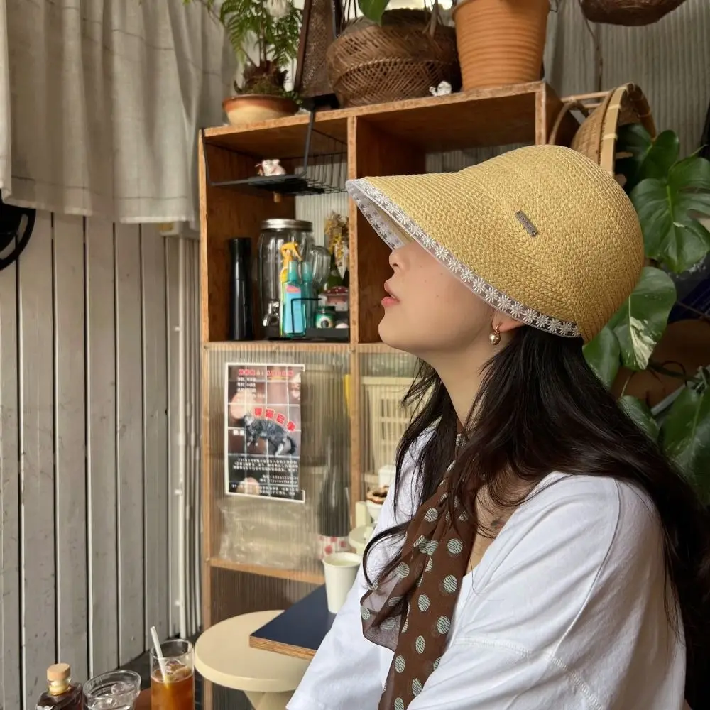 

Casual UV Protection Lace Straw Hat Weave Flower Sunscreen Hat Beach Sun Hat Daisy Lafite Hat Woman/Female