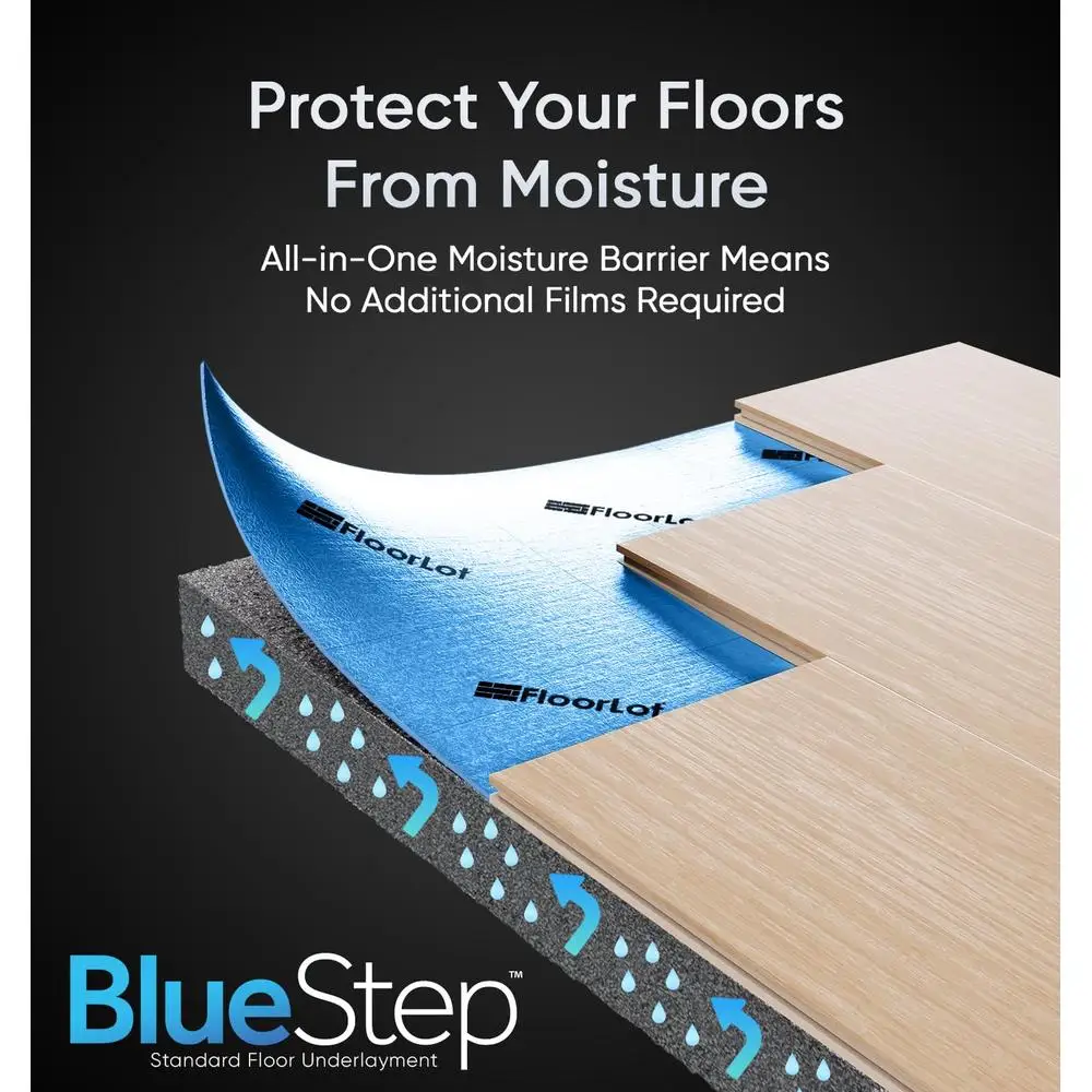 BlueStep-Mousse sous-couche, barrière contre l'humidité, absorption acoustique, facile à installer, Scarde bois stratifié, 200 pieds carrés